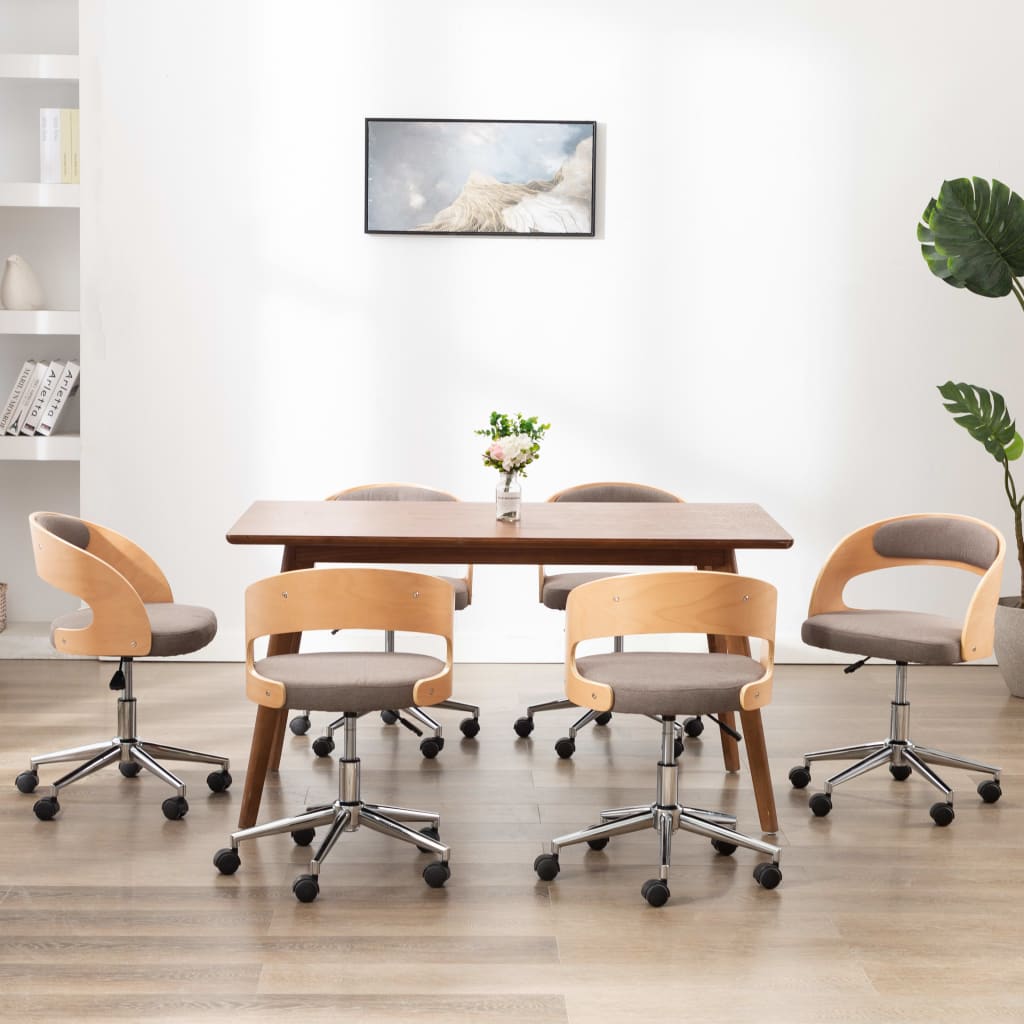 Sillas comedor giratorias 6 uds madera curvada tela gris taupe