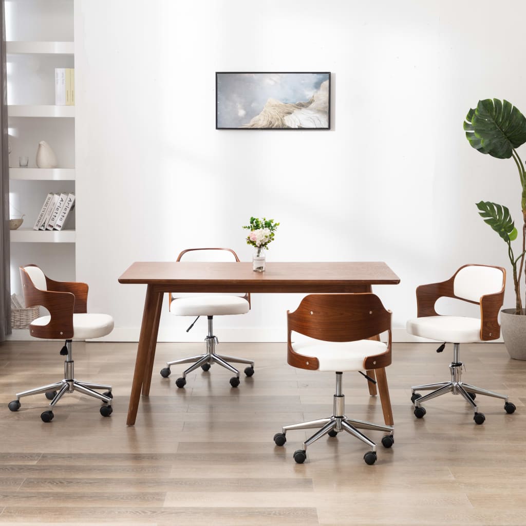 Swivel dining chairs, set of 4, curved wood, taupe gray fabric