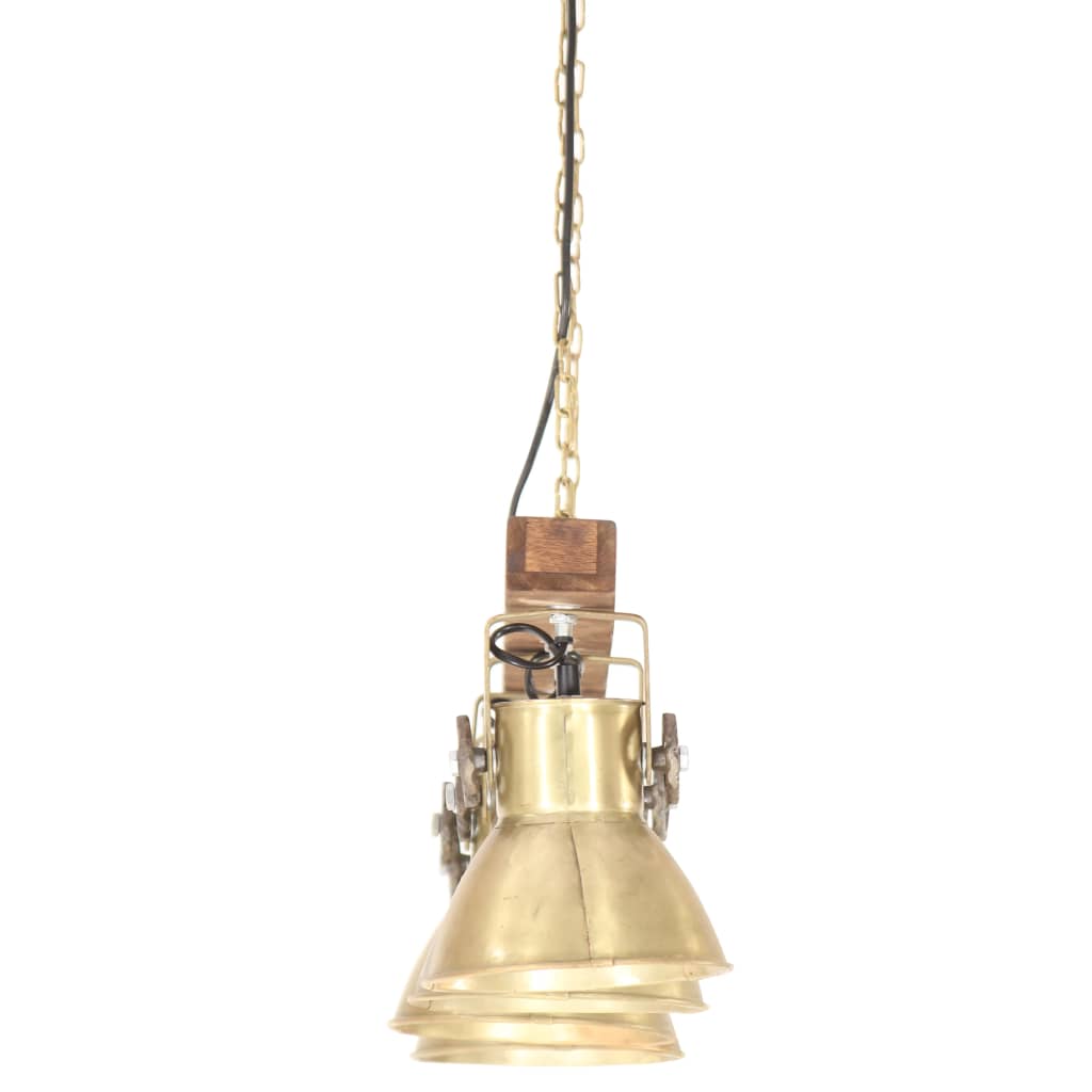 Lámpara de techo industrial madera de mango latón E27