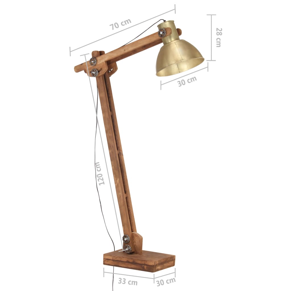 Lámpara de pie madera maciza de mango latón E27