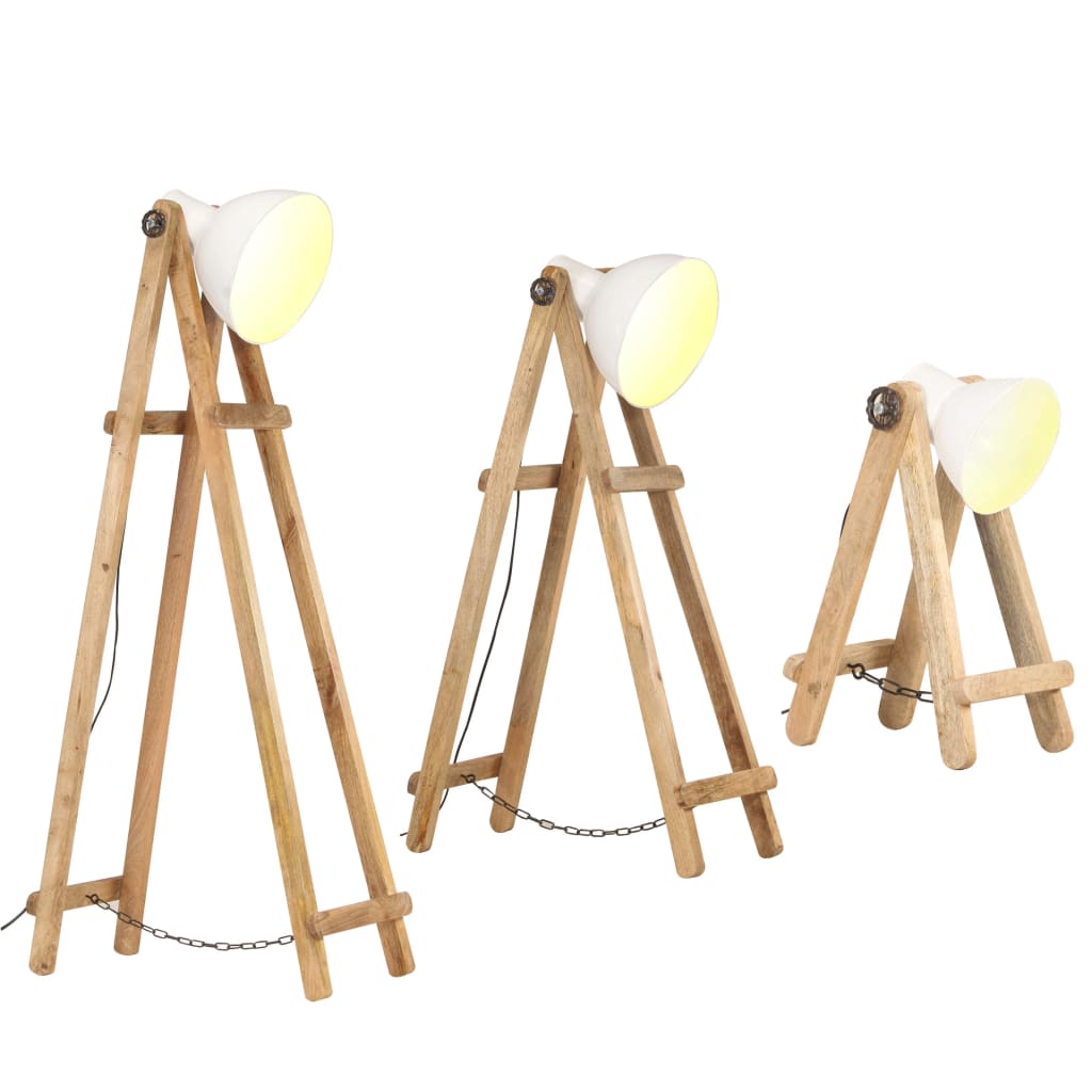 Lámpara de pie 3 piezas madera maciza de mango blanco E27