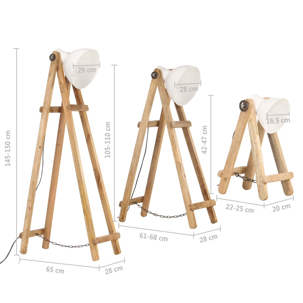 Lámpara de pie 3 piezas madera maciza de mango blanco E27