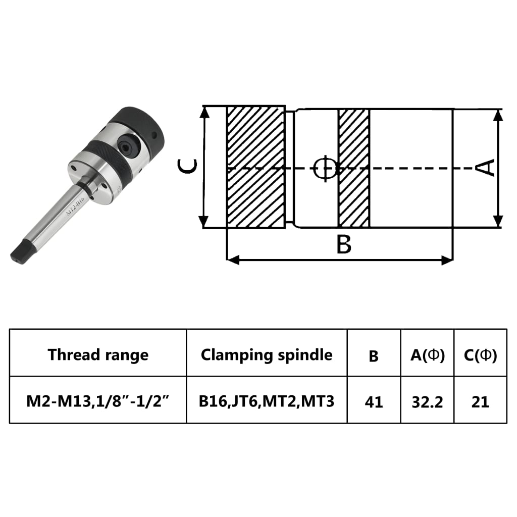 B16 Tapping Chuck with MT2 Shank for Internal Thread M2-M13