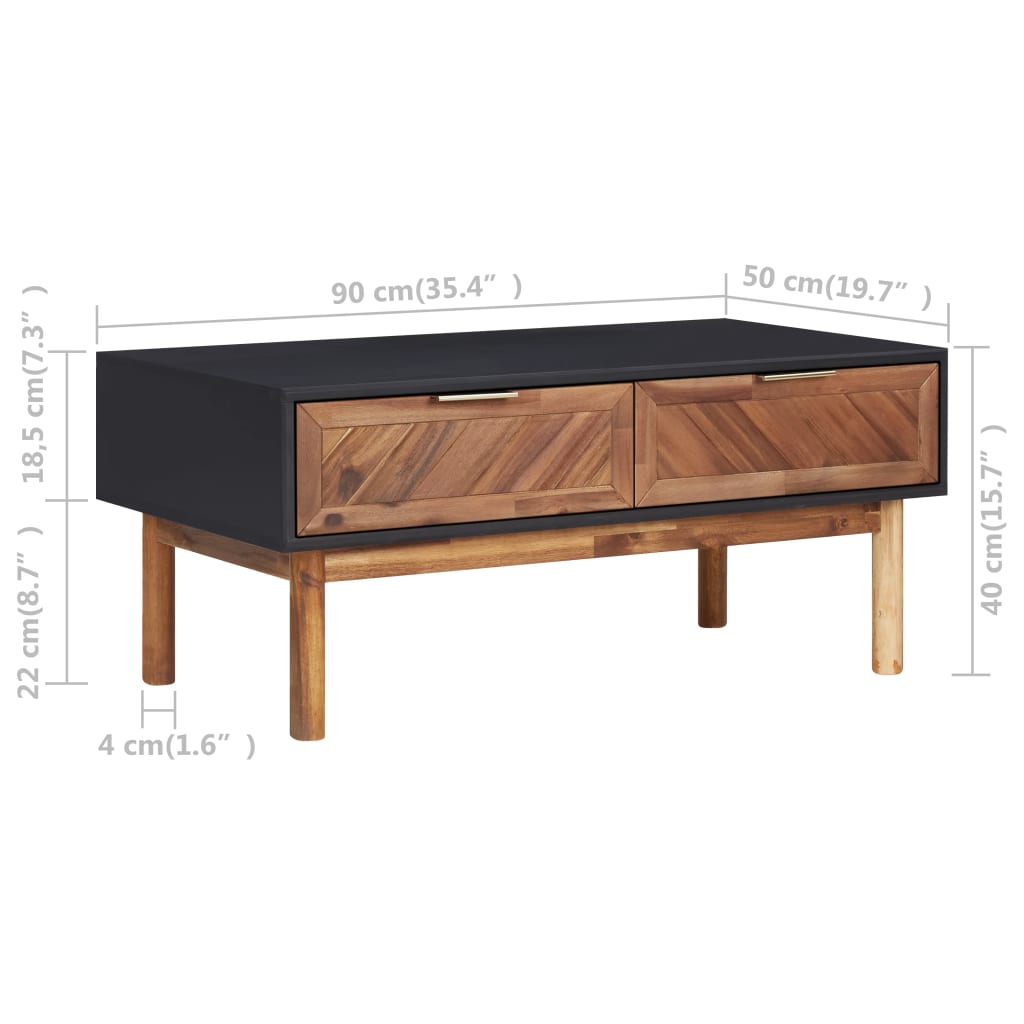Mesa de centro de madera maciza de acacia y MDF 90x50x40 cm