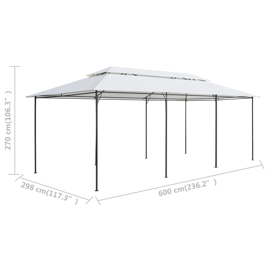 Cenador con cortinas 600x298x270 cm blanco 180g/m²