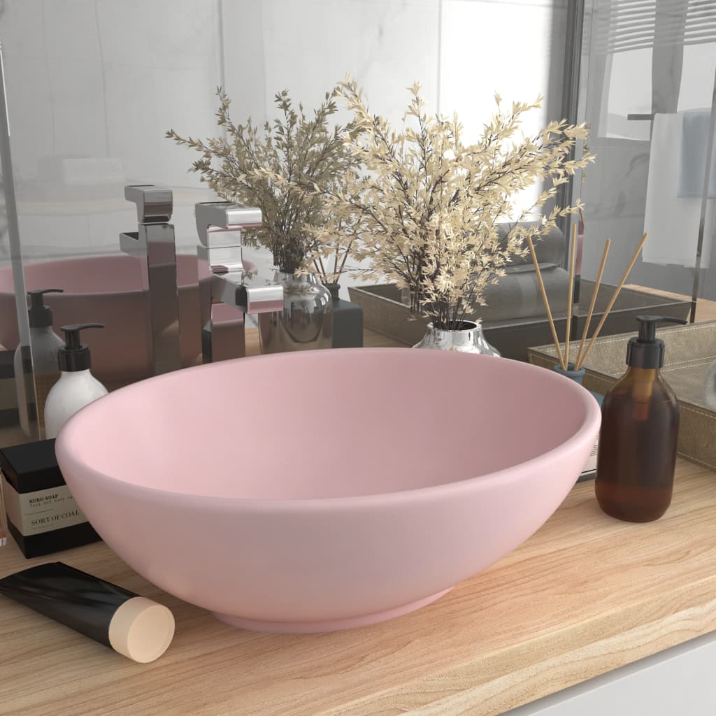 Luxury oval matt light blue ceramic washbasin 40x33 cm