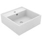 Square basin overflow light blue matt ceramic 41x41 cm