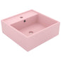 Square basin overflow light blue matt ceramic 41x41 cm