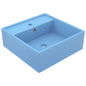 Square basin overflow light blue matt ceramic 41x41 cm
