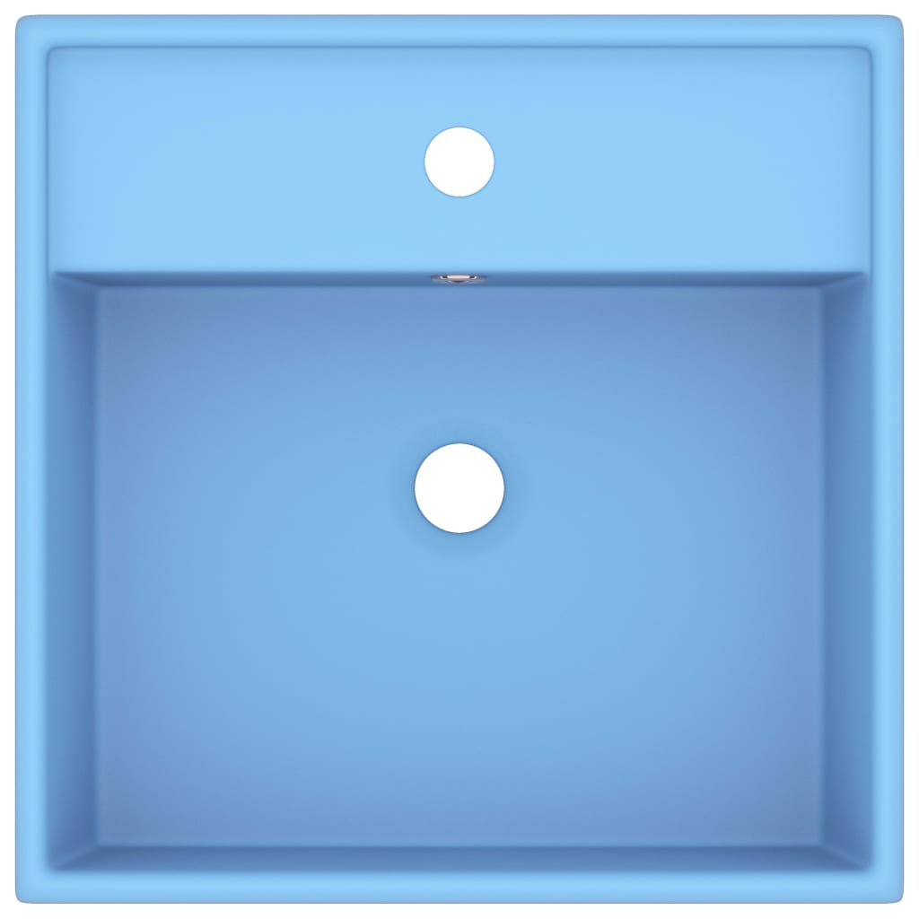 Lavabo cuadrado rebosadero cerámica azul claro mate 41x41 cm