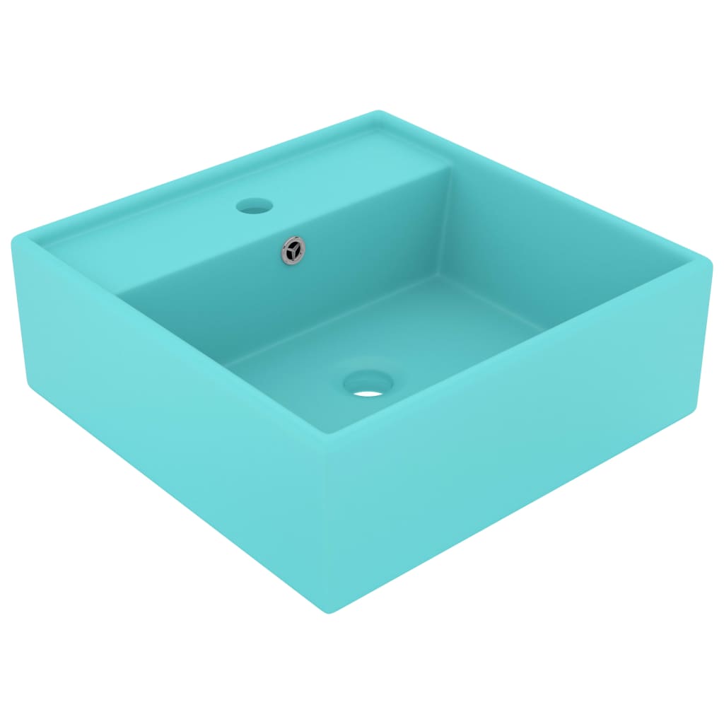 Square basin overflow light blue matt ceramic 41x41 cm