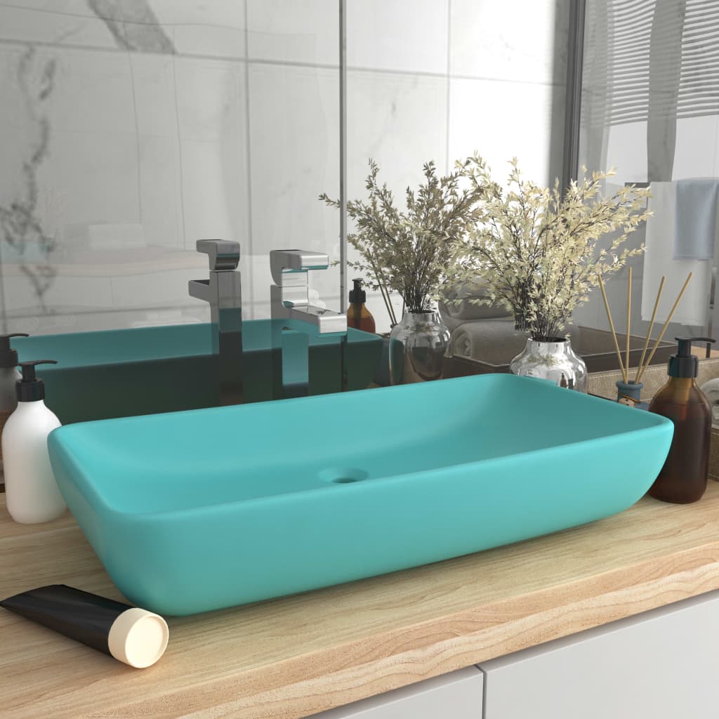 Lavabo con agujero grifo rectangular cerámica 46x25,5x12 blanco
