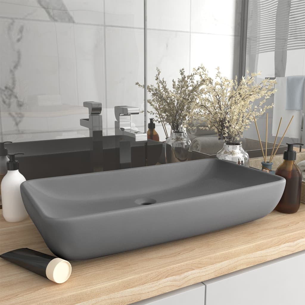 Lavabo con agujero grifo rectangular cerámica 46x25,5x12 blanco