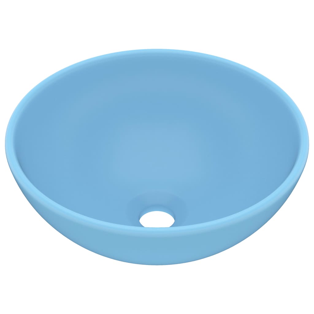 Lavabo de lujo redondo cerámica azul claro mate 32,5x14 cm