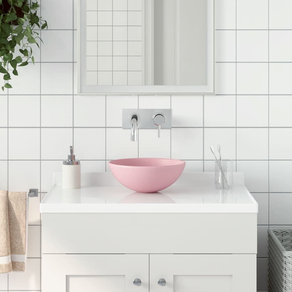 Light Blue Ceramic Round Bathroom Sink