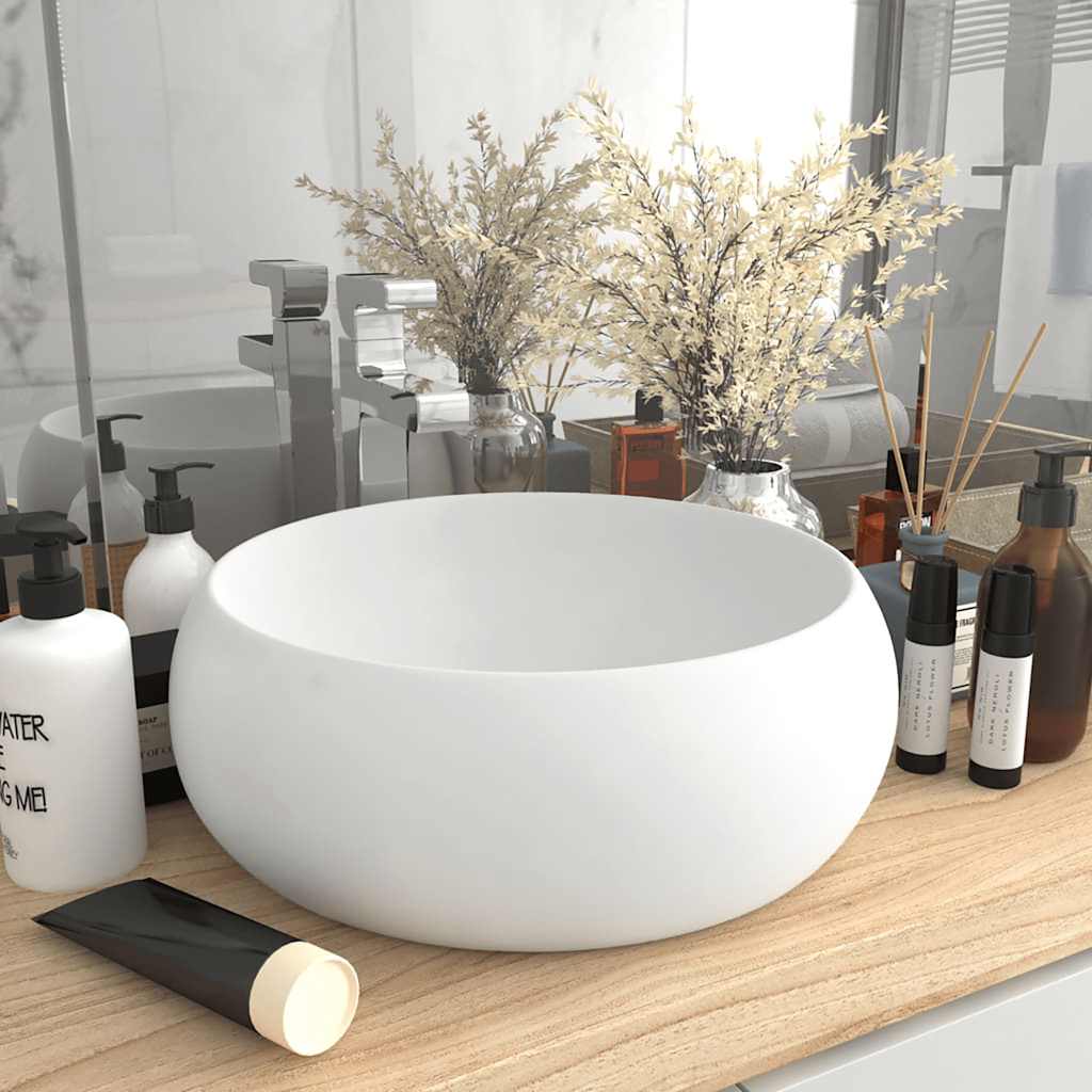 Luxury round matt light blue ceramic basin 40x15 cm