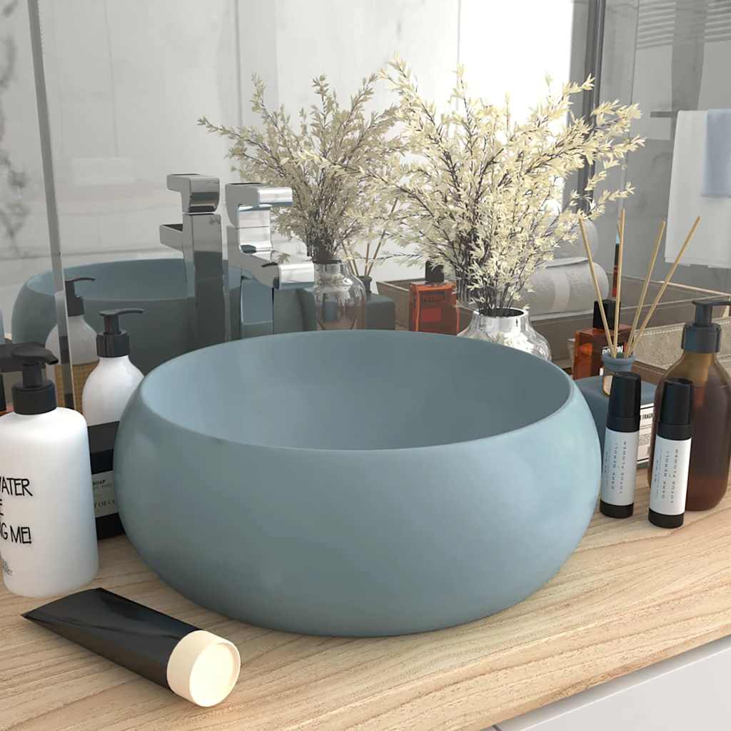 Lavabo de lujo redondo cerámica azul claro mate 40x15 cm