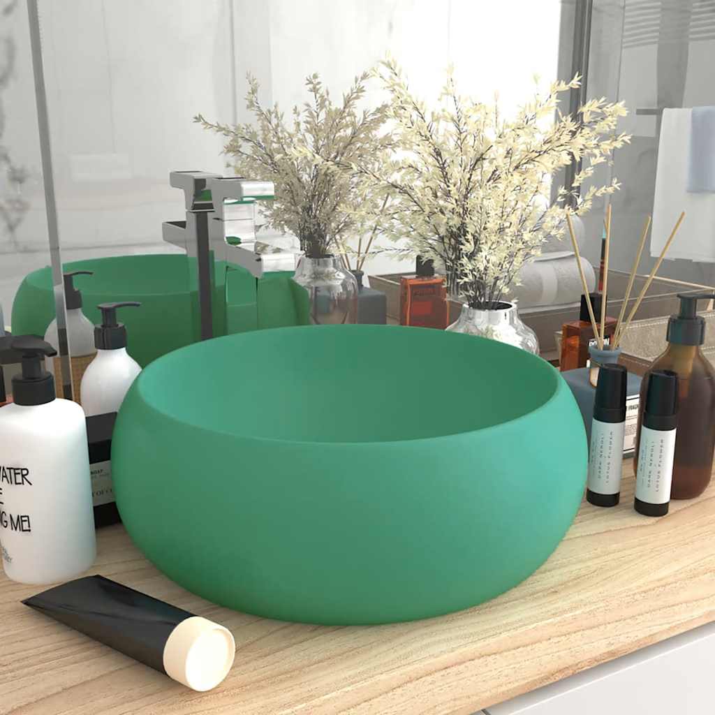 Luxury round matt light blue ceramic basin 40x15 cm