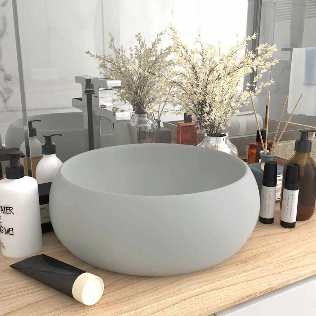 Luxury round matt light blue ceramic basin 40x15 cm