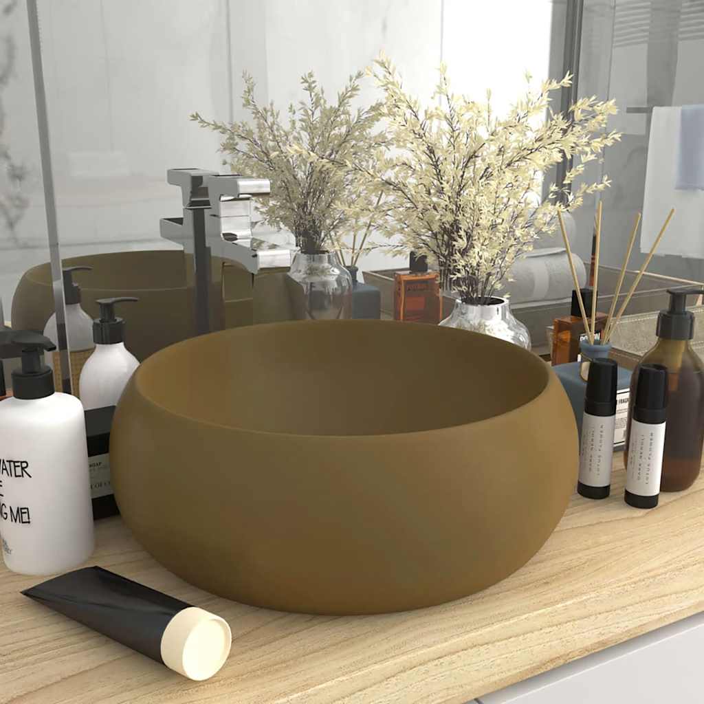 Luxury round matt light blue ceramic basin 40x15 cm