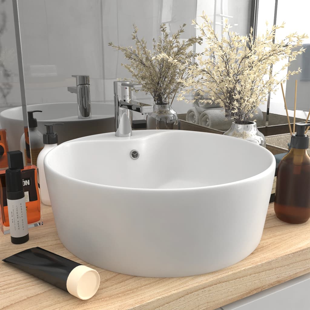 Luxury basin with overflow light blue matte ceramic 36x13 cm