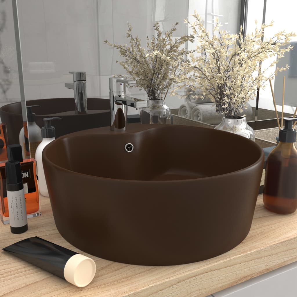 Luxury basin with overflow light blue matte ceramic 36x13 cm