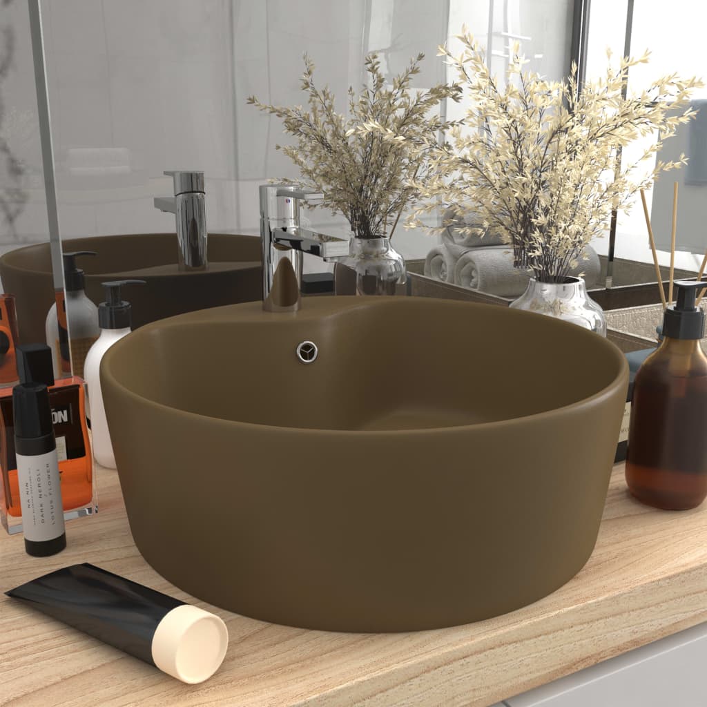 Luxury basin with overflow light blue matte ceramic 36x13 cm