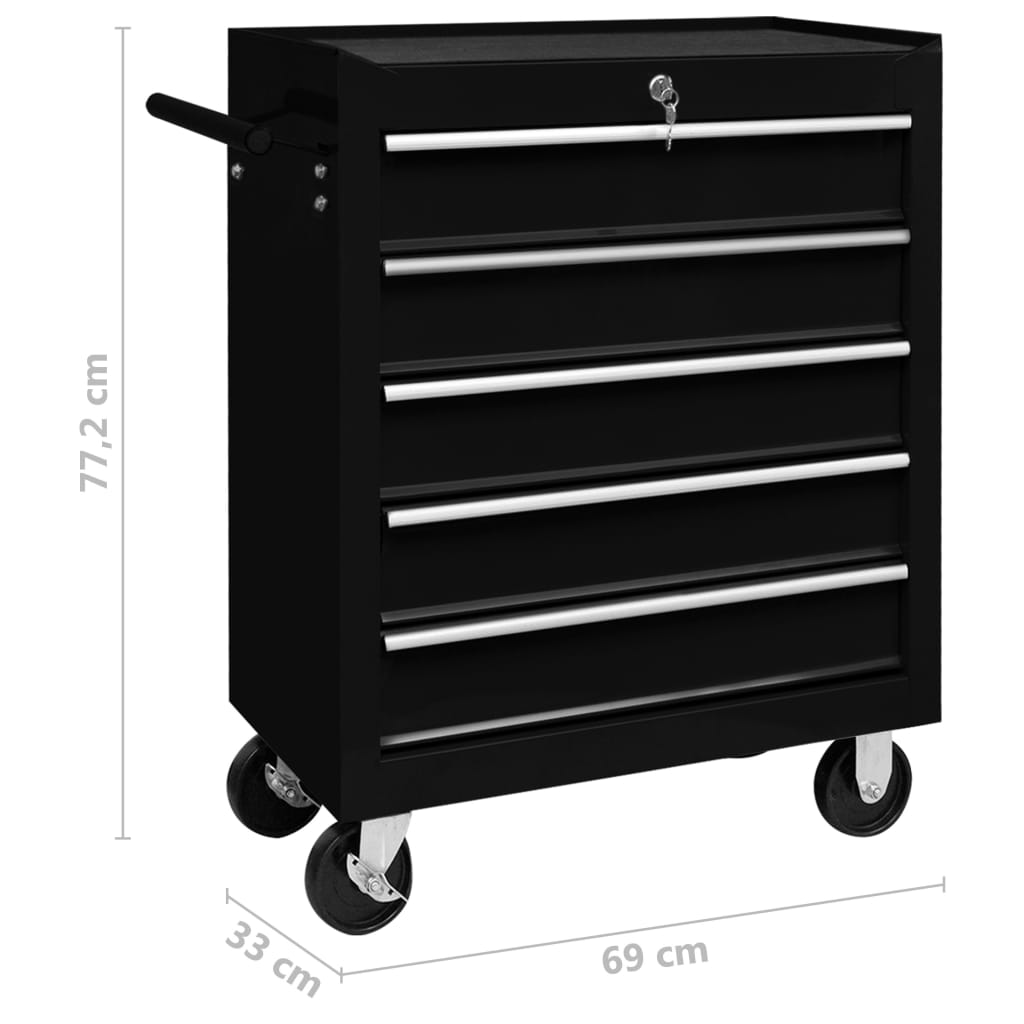 Carrito caja de herramientas 5 cajones negro