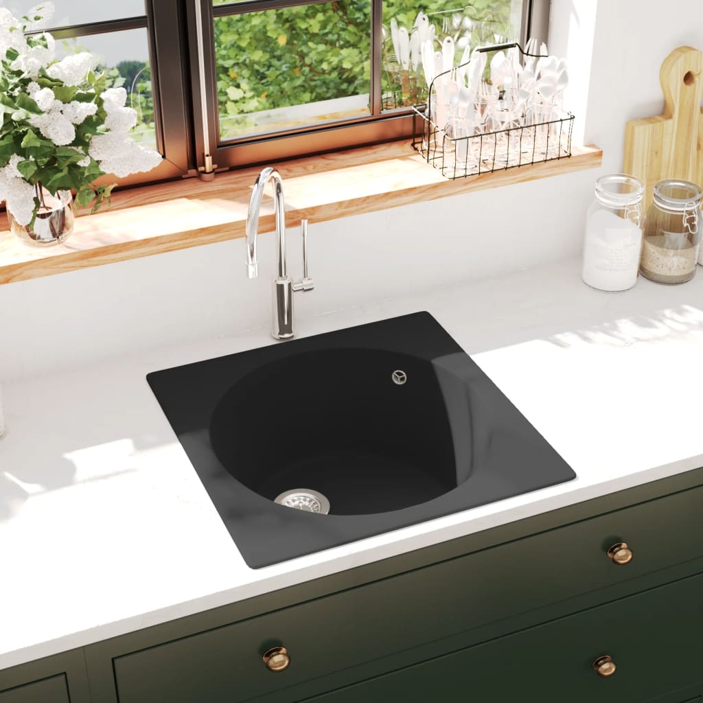 Fregadero de cocina con 2 senos granito negro