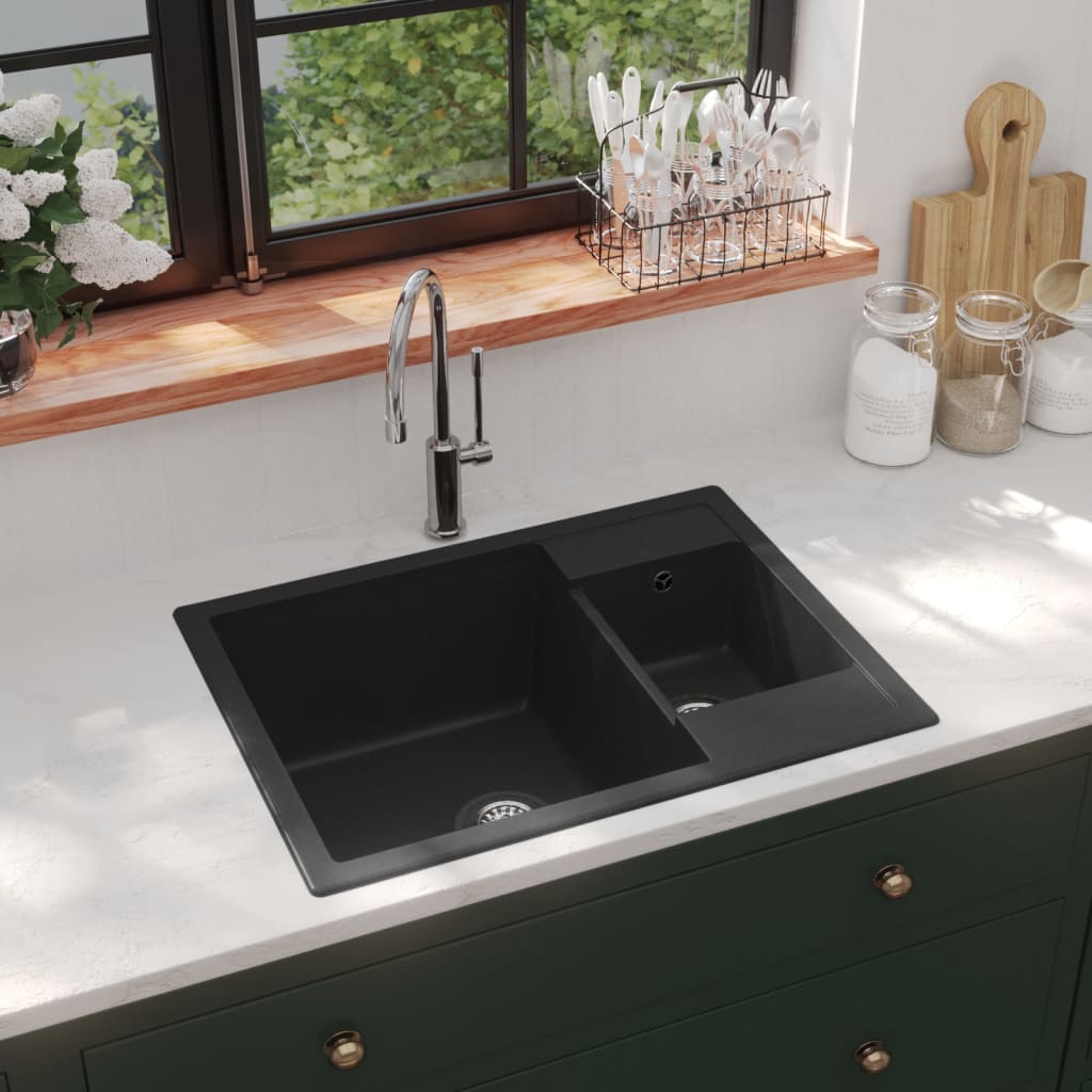 Fregadero de cocina doble seno con rebosadero granito blanco