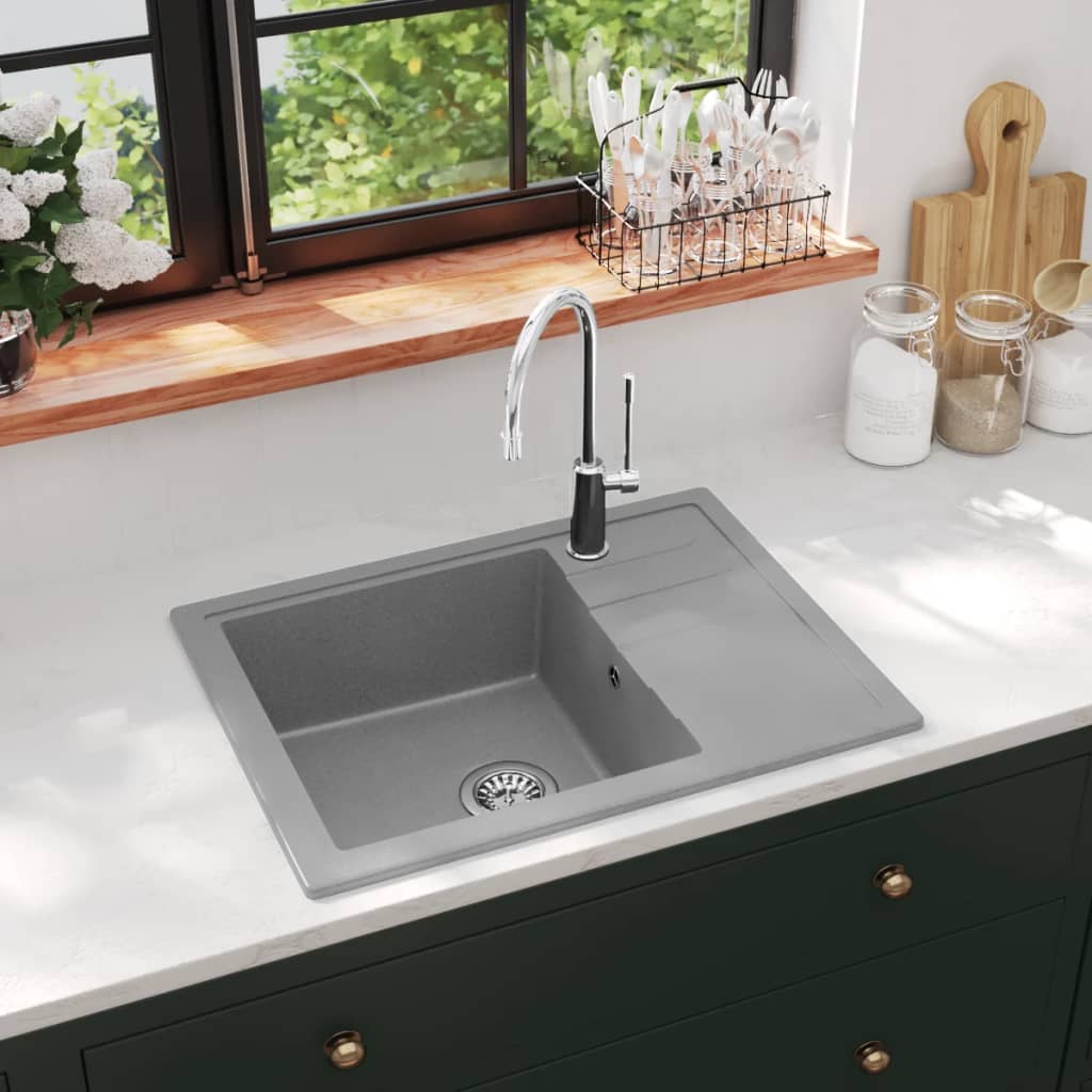 Fregadero de cocina con rebosadero granito blanco