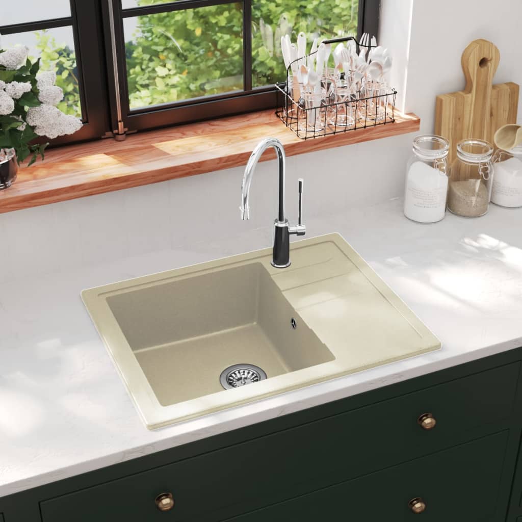 Fregadero de cocina con rebosadero granito blanco