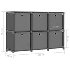 Estantería de 6 cubos con cajas de tela gris 103x30x72,5 cm