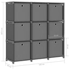 Estantería de 9 cubos con cajas de tela gris 103x30x107,5 cm