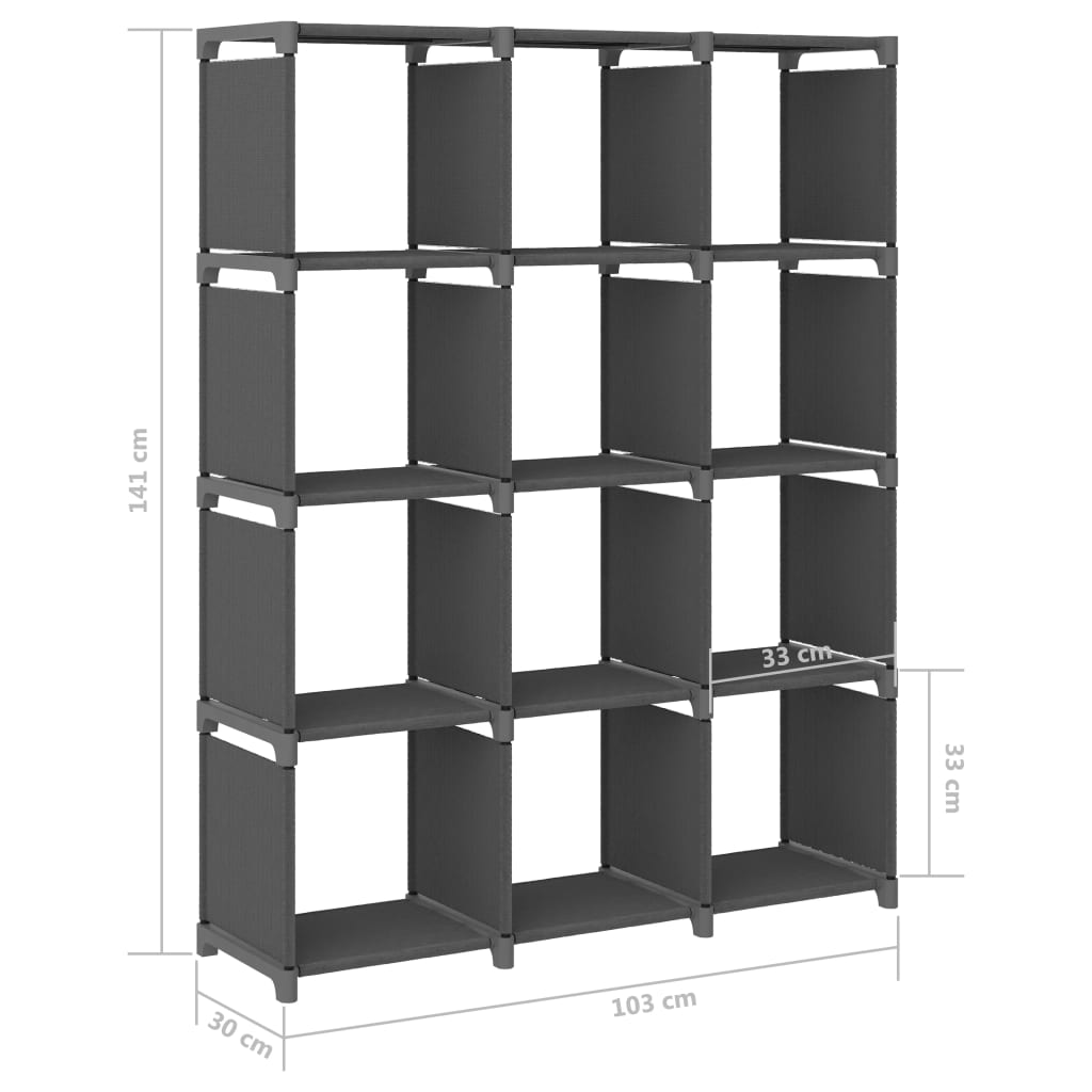Estantería de 12 cubos de tela gris 103x30x141 cm