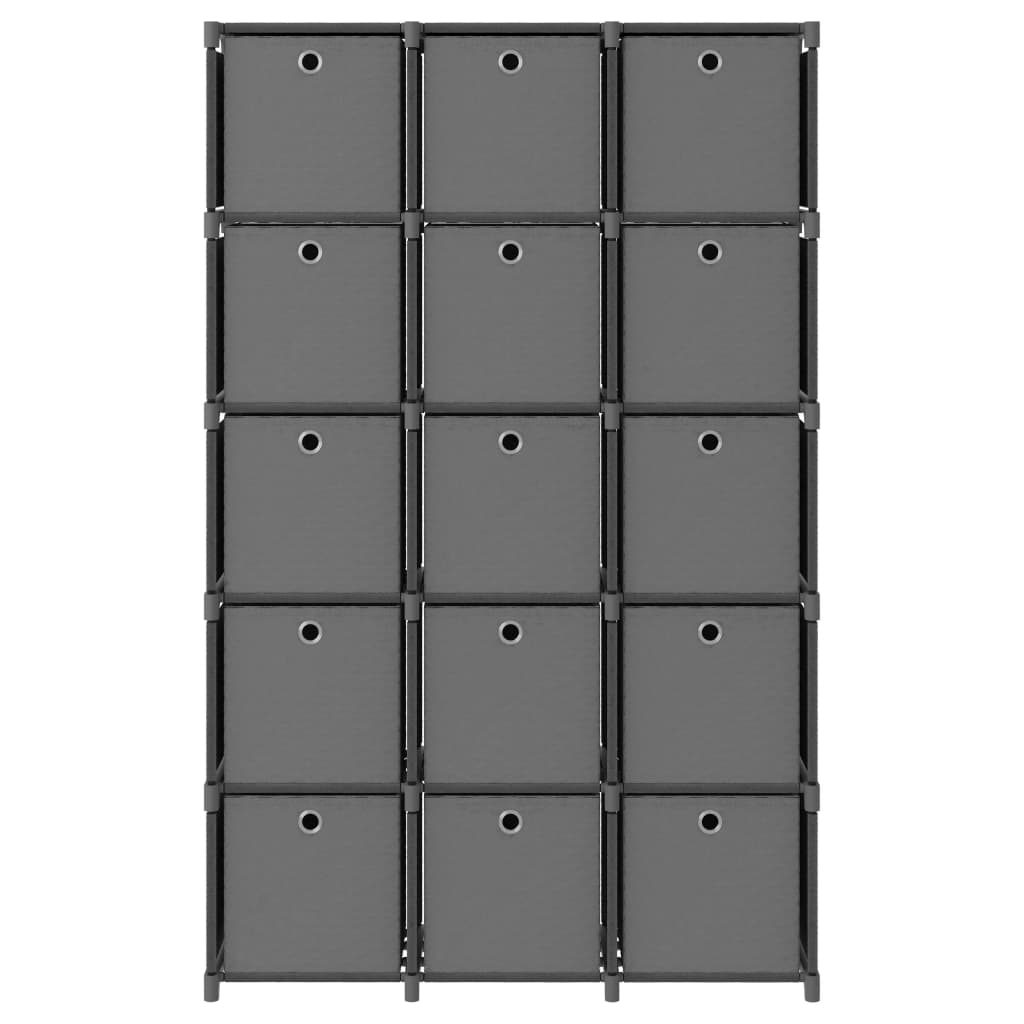 Estantería de 15 cubos con cajas de tela gris 103x30x175,5 cm