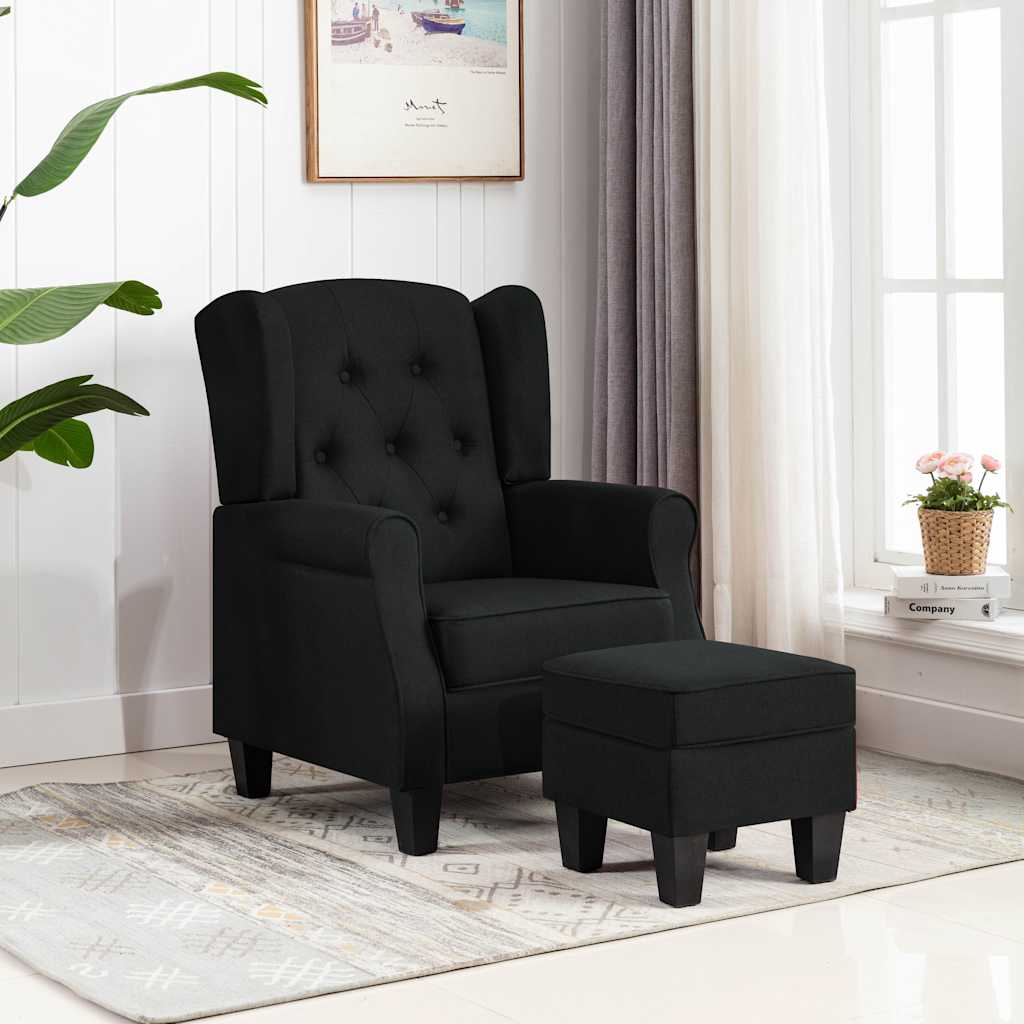 Sillón con reposapiés de tela crema