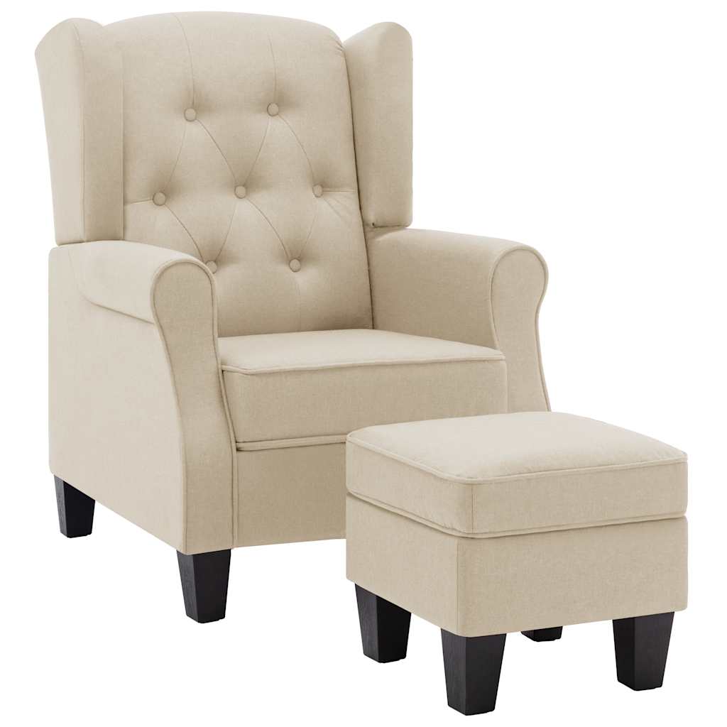 Sillón con reposapiés de tela crema