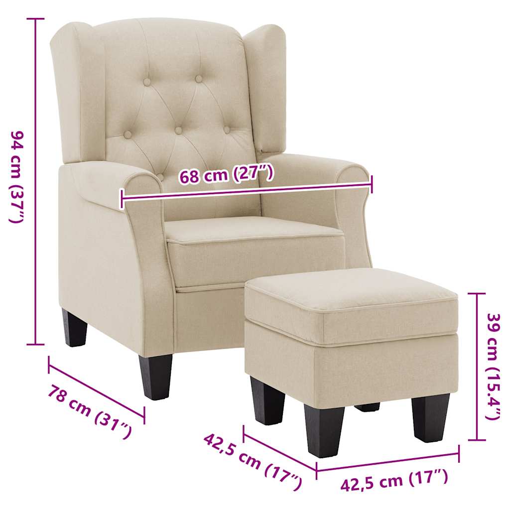 Sillón con reposapiés de tela crema