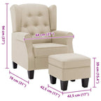 Sillón con reposapiés de tela crema