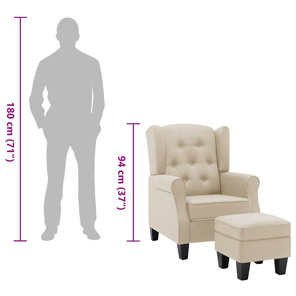 Sillón con reposapiés de tela crema