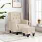 Cream fabric armchair with footrest