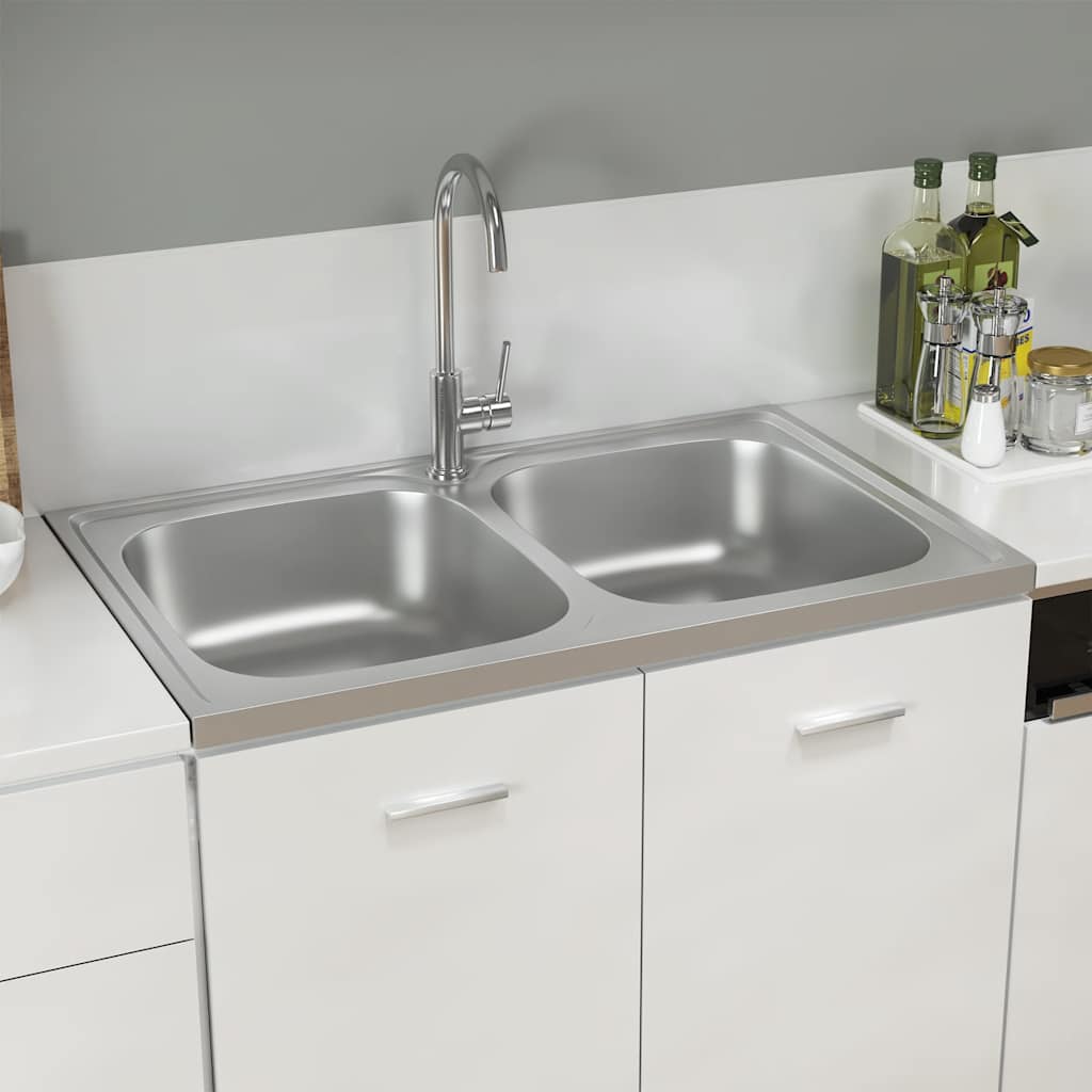Fregadero de cocina doble seno acero inoxidable 1200x500x155 mm