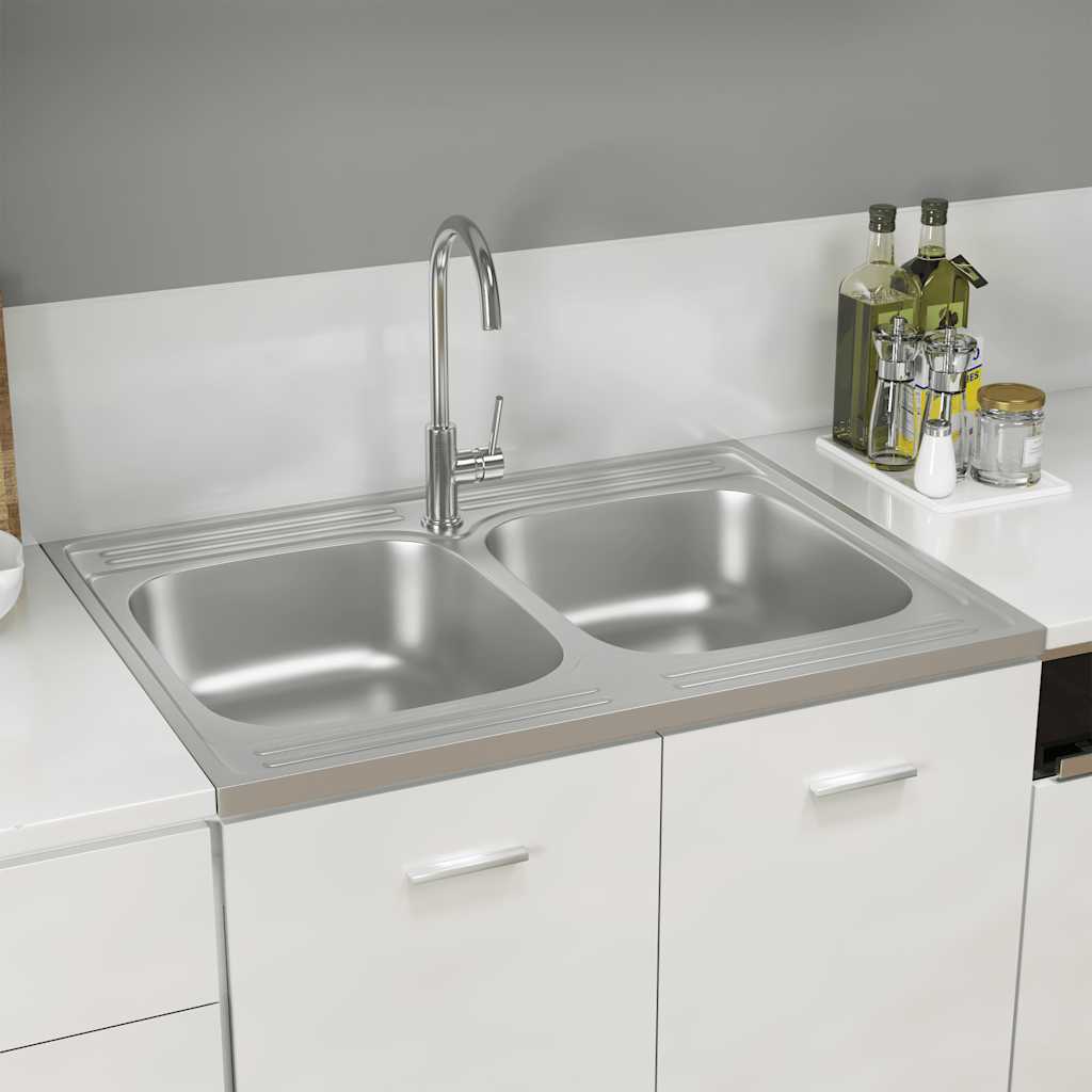Fregadero de cocina doble seno acero inoxidable 1200x500x155 mm