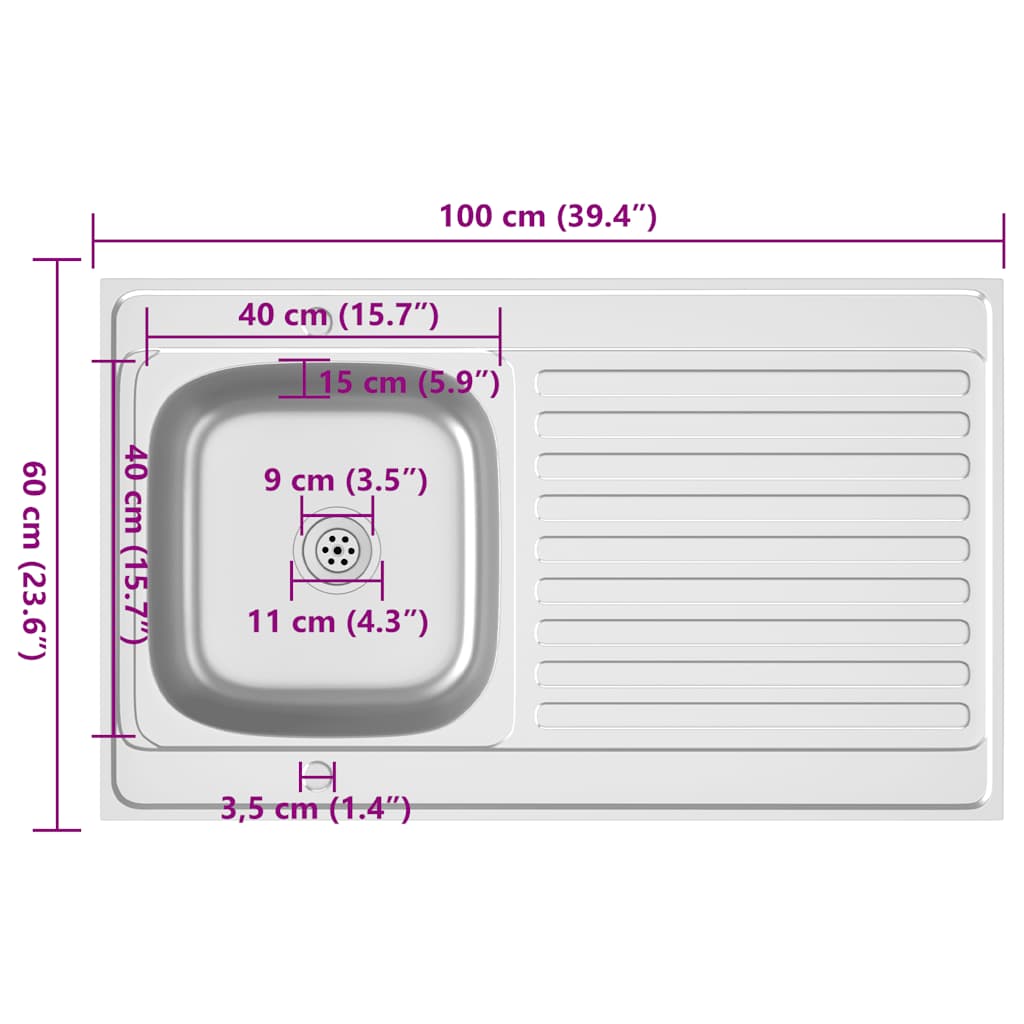 Fregadero de cocina con escurridor acero inox 1000x600x155 mm