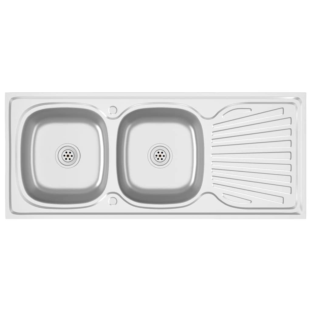 Fregadero de cocina doble seno acero inoxidable 1200x500x155 mm