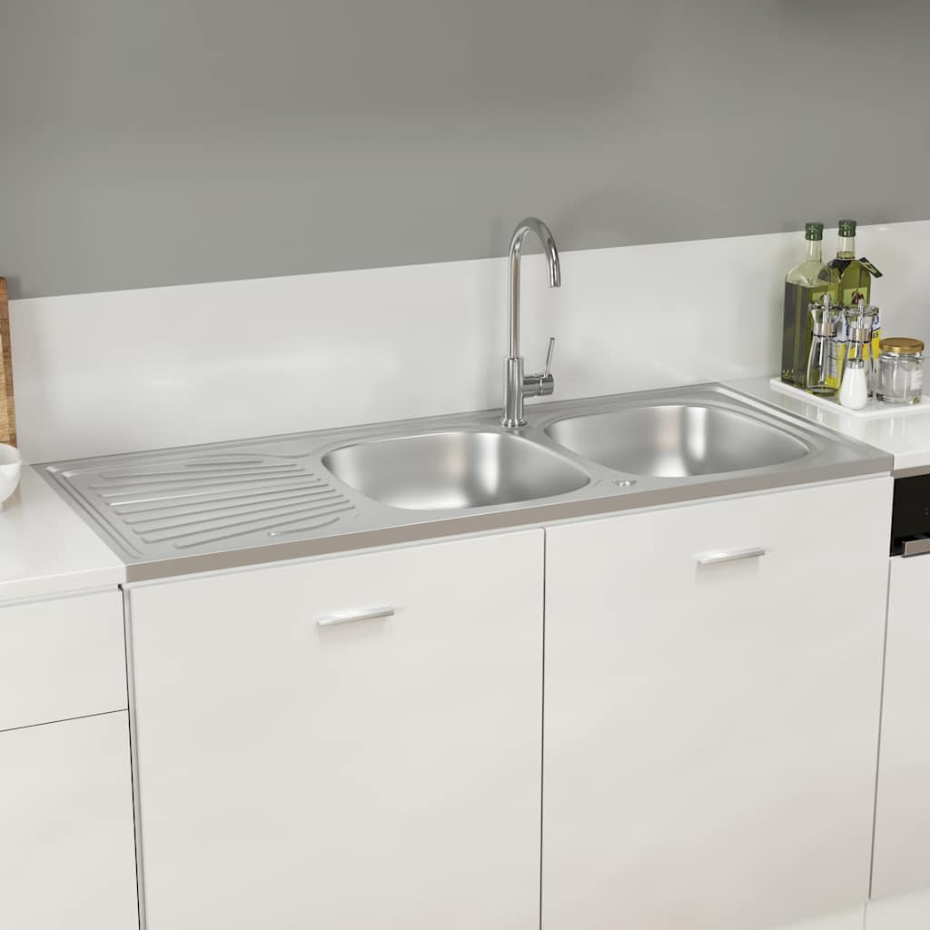 Fregadero de cocina doble seno acero inoxidable 1200x500x155 mm