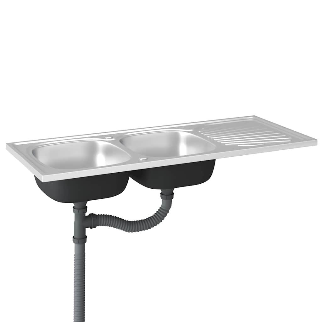 Fregadero de cocina doble seno acero inoxidable 1200x500x155 mm