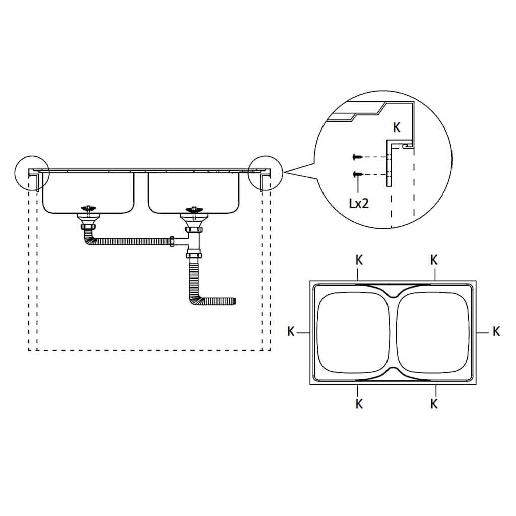 Fregadero de cocina doble seno acero inoxidable 1200x500x155 mm