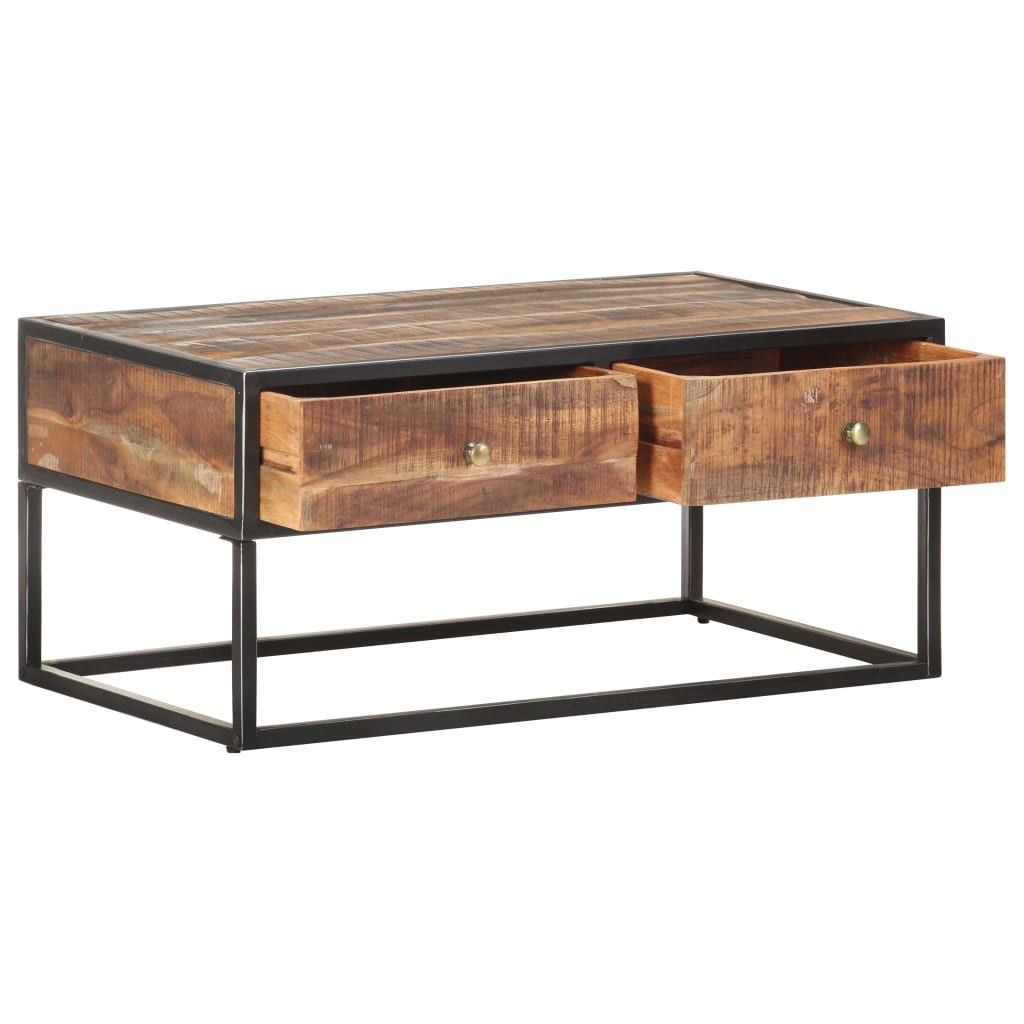 Mesa de centro de madera de acacia rugosa 90x50x40 cm